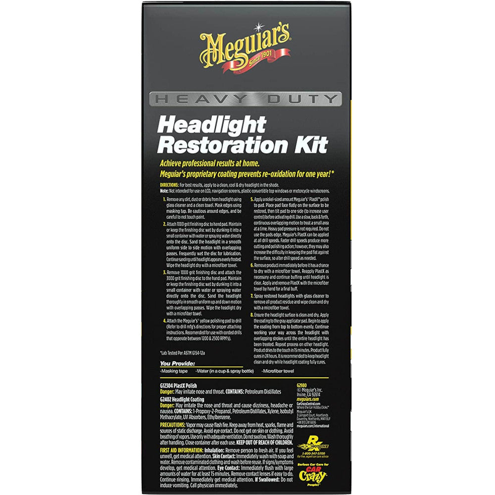 Headlight Restoration Kit Meguiar's Heavy Duty G2980 Pro Detailing