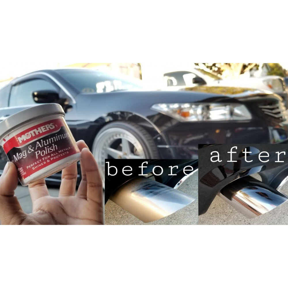 Mothers Mag and Aluminum Polish review test results before and after on my  Fast Intentions Exhaust. 