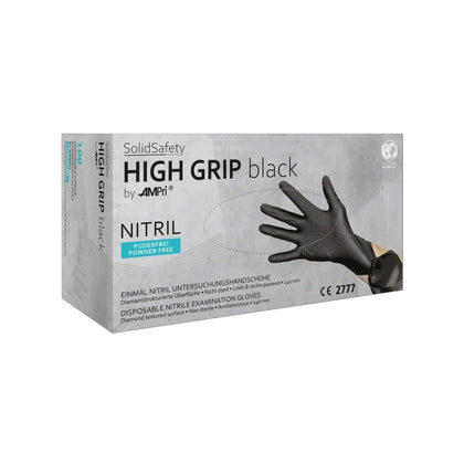 Nitrile Textured Gloves AMPri Solid Safety High Grip Black, Black, 100 pcs