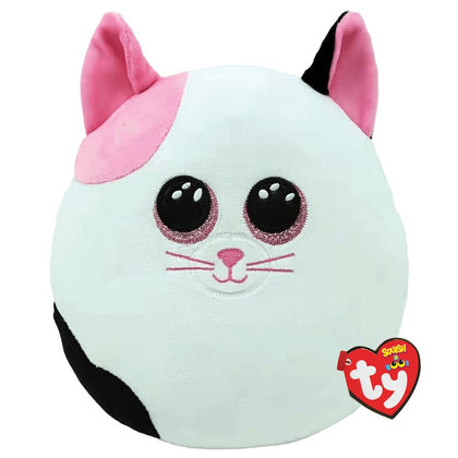 Plush Pillow TY Squishy Beanies Muffin, Pink and White Cat, 22cm