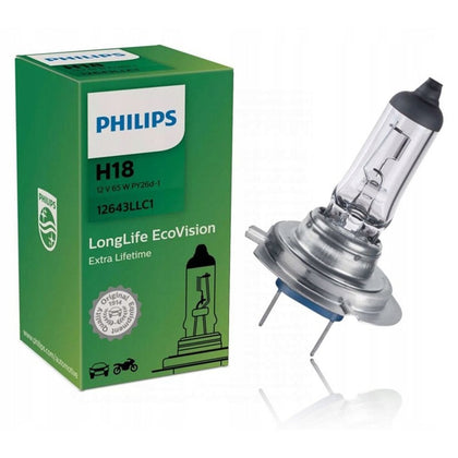 Lampadina alogena H18 Philips LongLife EcoVision 12V, 65W