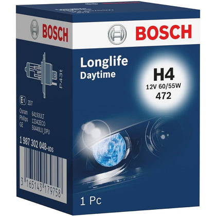 Lâmpada halógena H4 Bosch Longa Vida, 12V, 60/55W