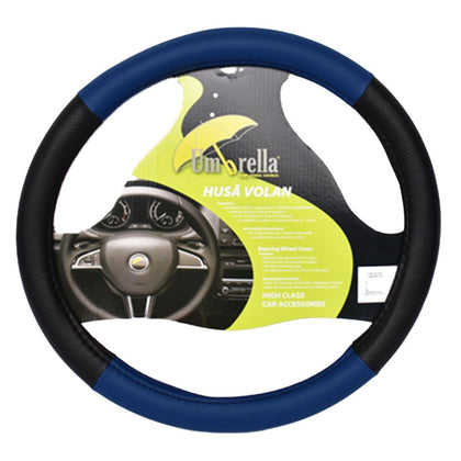 Steering Wheel Cover Umbrella Perforated Leather, Black - Blue, 37 - 39cm
