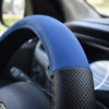 Capa para volante guarda-chuva em couro perfurado, preto - azul, 37 - 39 cm