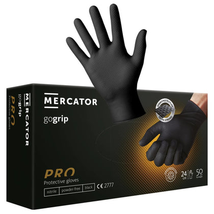 Γάντια νιτριλίου Mercator GoGrip, Μαύρο, 50 τμχ, L