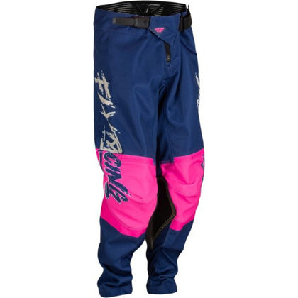 Pantalon tout-terrain pour enfants Fly Racing Youth Kinetic Khaos, bleu/rose/gris
