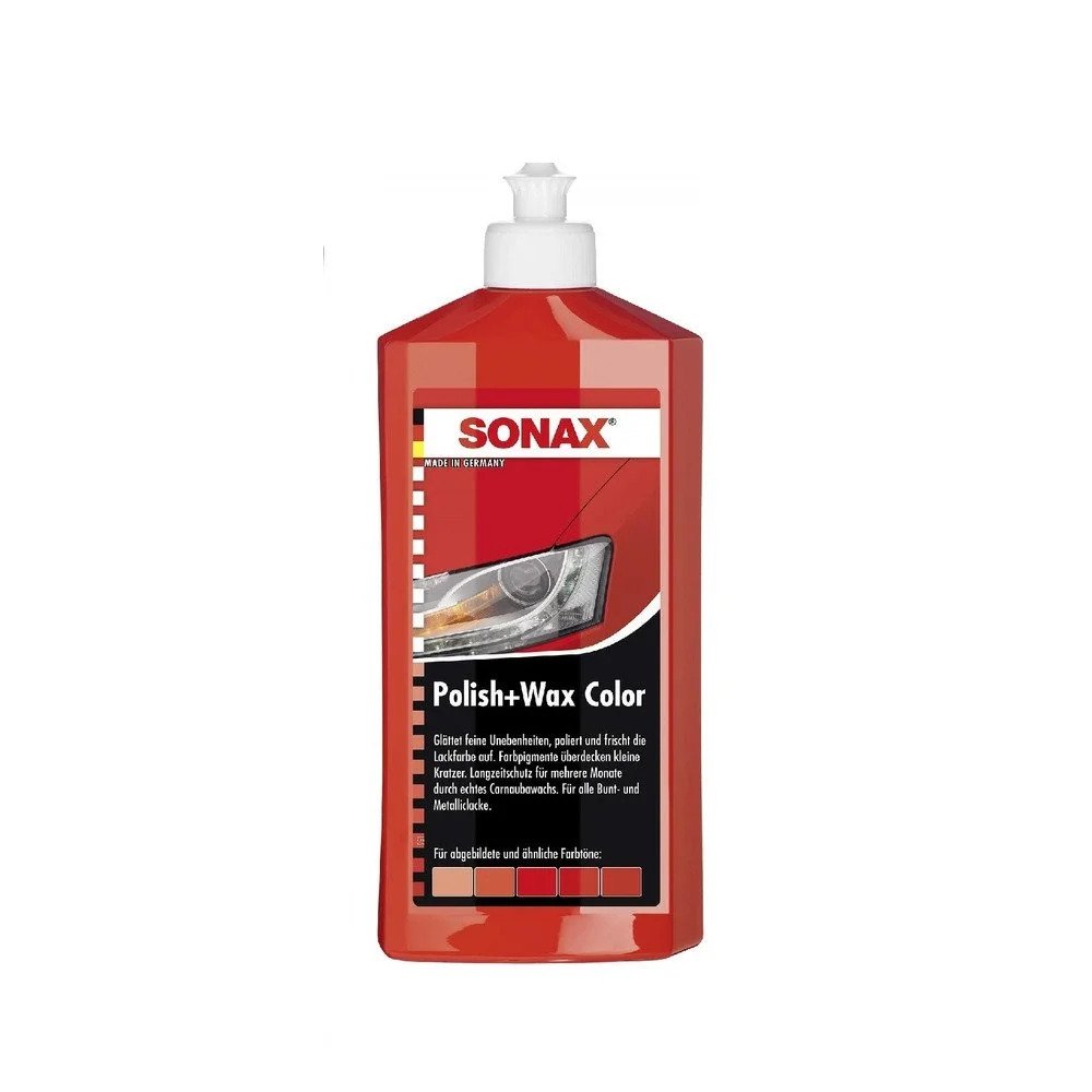 Cera y abrillantador para coche Sonax Polish Wax Color, rojo, 500 ml -  296400 - Pro Detailing