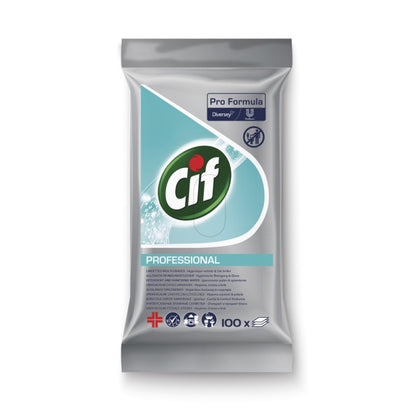 Detergent and Sanitising Wipes Cif Pro Formula, 100 pcs