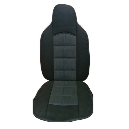 Conjunto de capa de assento em couro e Alcantara, costura azul, 2 peças