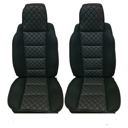 Set Sitzbezüge aus Leder und Textil, Schwarz, 2-tlg