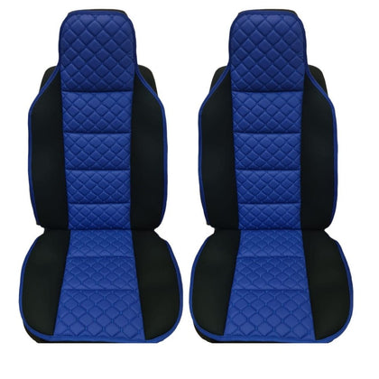 Juego de fundas de asiento de piel y tela, negro / azul, 2 piezas