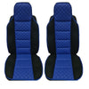 Set Sitzbezüge aus Leder und Textil, Schwarz / Blau, 2-tlg