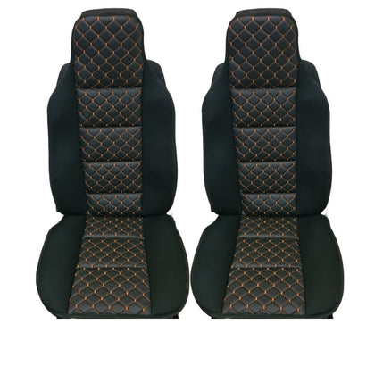 Set Sitzbezüge aus Leder und Textil, Schwarz / Orange, 2-tlg