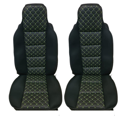 Ādas un tekstila sēdekļu pārvalku komplekts, melns/zaļš, 2 gab