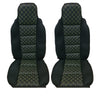 Set med sätesöverdrag i läder och textil, svart/grön, 2 st