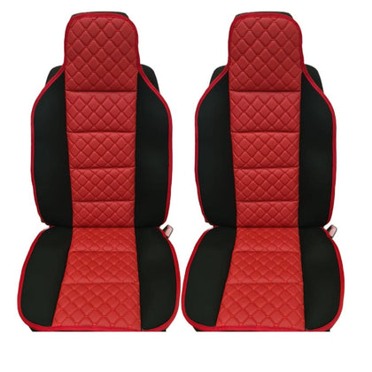 Sada kožených a textilných poťahov sedadiel, čierna / červená, 2 ks