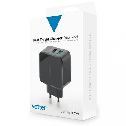 Vetter Fast Travel Charger, Dual Port, Super Charge and Quick Charge 3.0