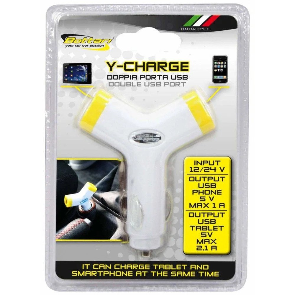 Double USB Port Bottari Y-Charge, 12/24V, 2.1A