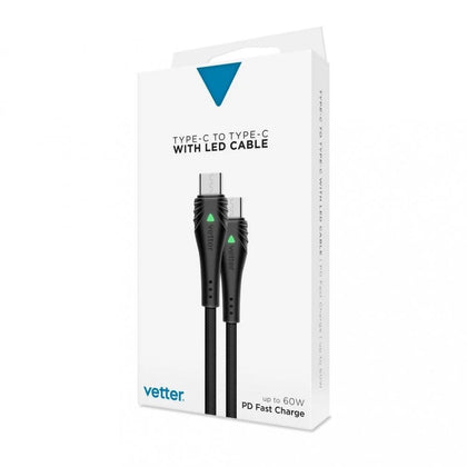 Vetter Type-C to Type-C Cable with LED, 60W, Black