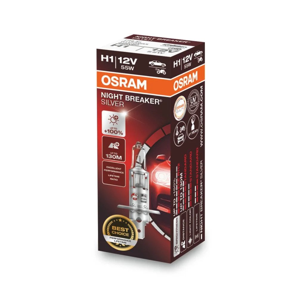 Halogen Bulb H1 Osram Night Breaker Silver, 55W - 64150NBS - Pro Detailing