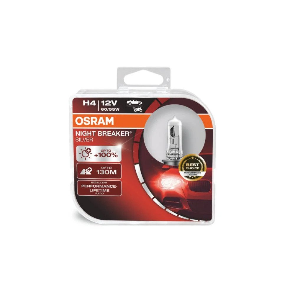 Halogen Bulbs Set H4 Osram Night Breaker Silver 100, 12V, 60/55W, 2 pcs -  64193NBS-HCB - Pro Detailing