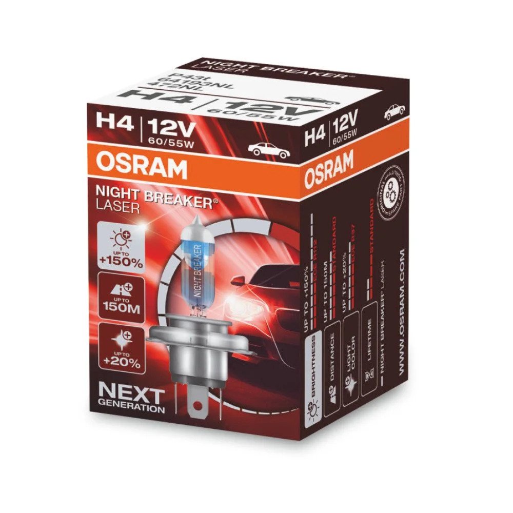 Halogen Bulb H4 Osram Night Breaker Laser 150, 12V, 60/55W - 64193NL - Pro  Detailing