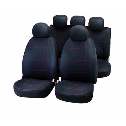 Bottari Embroidery Seat Covers, Black/Red, Set of 4 pcs